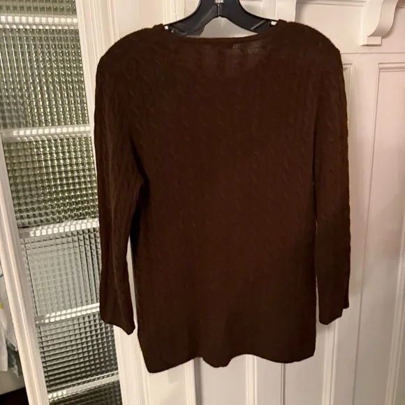 J Crew Women’s 100% CASHMERE Sweater Brown Cable Knit Sz L  EUC - Picture 4 of 8